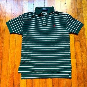 Men’s Green, Blue and White Striped Polo Shirt